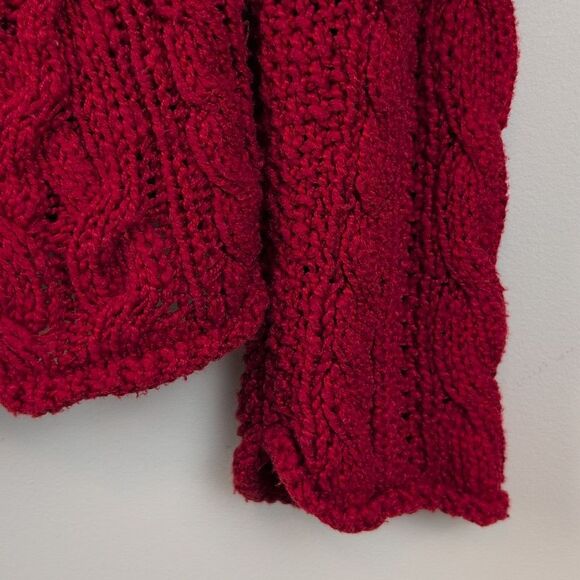 Ralph Lauren Cable Knit Mock Neck Fishermans Sweater Madison Red Size L - Picture 5 of 9